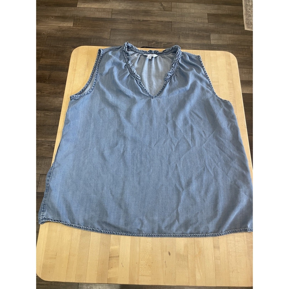 Time and Tru Women's Denim Top XL 18 Sleeveless V-Neck Lyocell Tank Summer Y2K